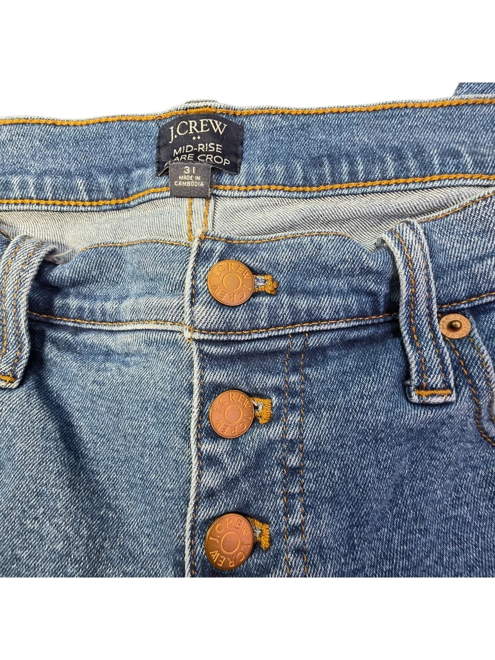 J.Crew Factory Flare Crop Jeans Button Fly Medium Wash Size Womens 31